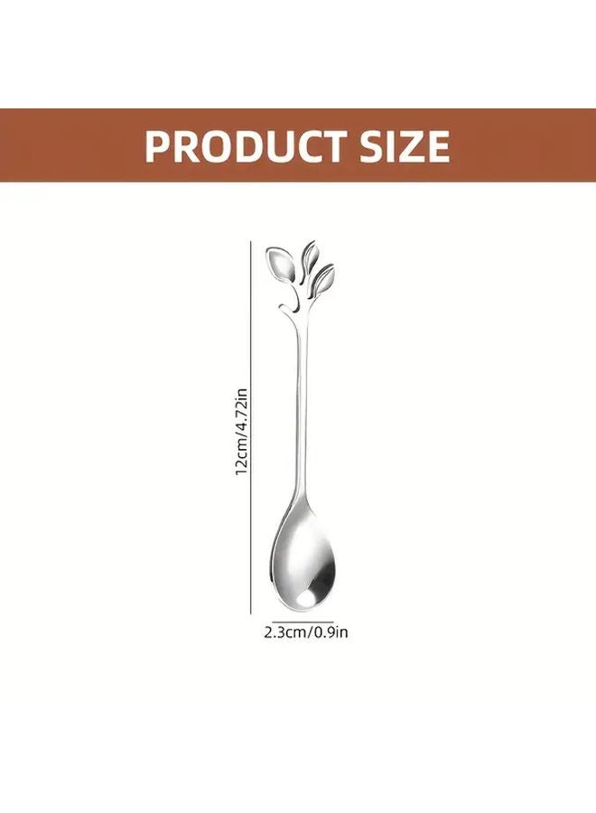 12 Pieces Silver Leaf Stainless Steel Mini Coffee Spoon Set Durable Rust Proof Easy Clean - Image 3
